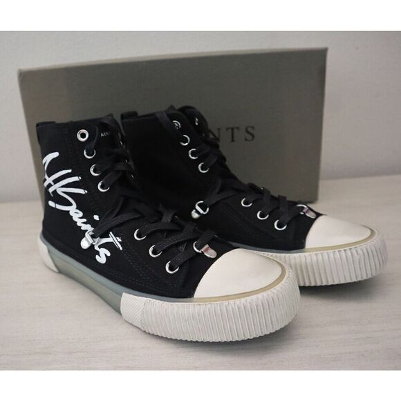 ALLSAINTS ZW0233 Women Sz 8M Black Canvas Elena Signature High Top Sneakers - Picture 1 of 10